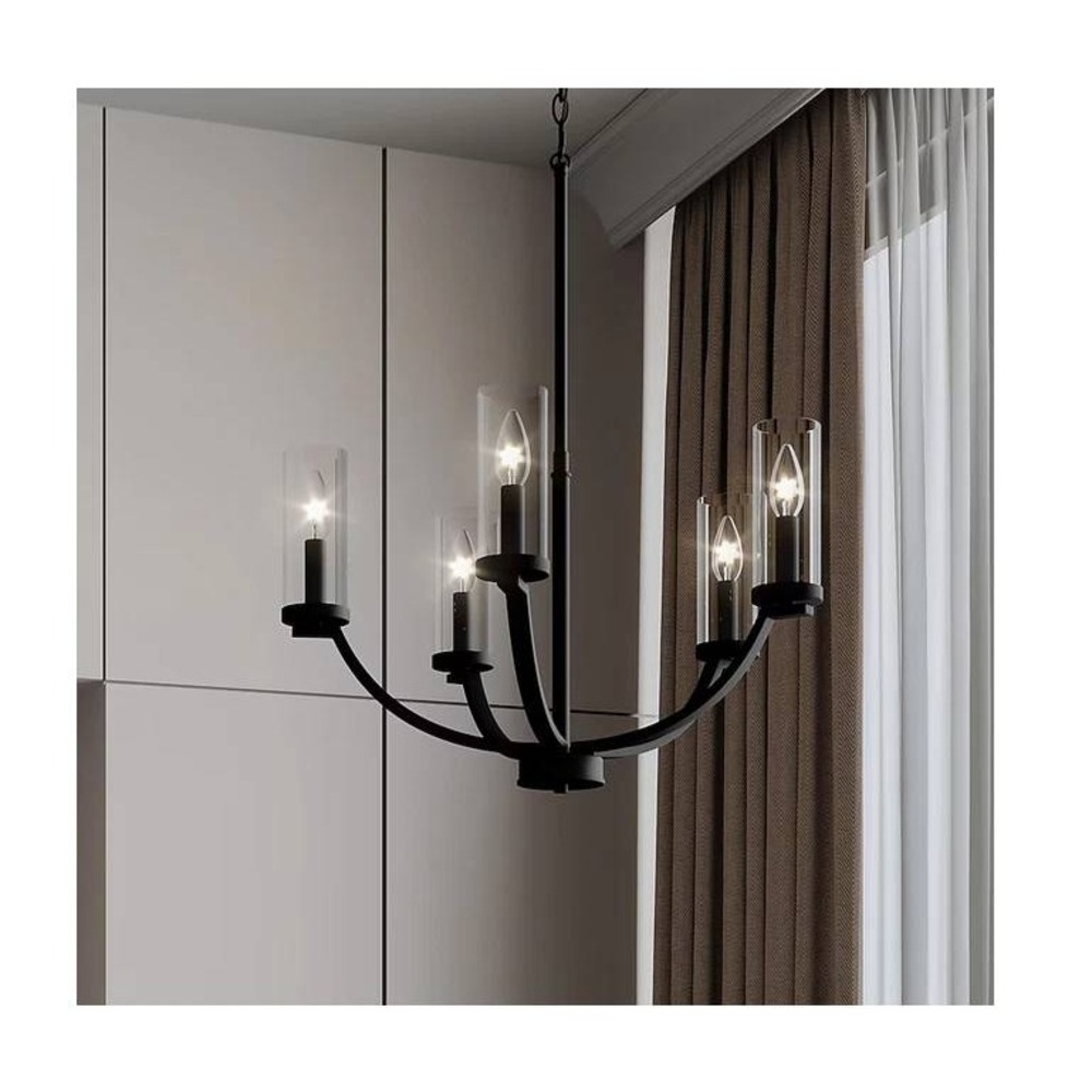 Quoizel Baylor 5 Light Chandelier Matte Black Clear Glass Farmhouse LWS6737A